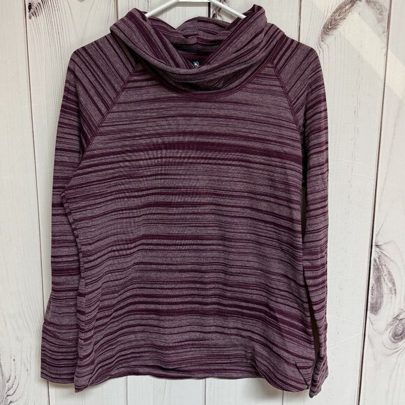 KÜHL Piper Cowl Neck Women’s Large Burgundy Stripe Knit Pullover - Picture 1 of 12